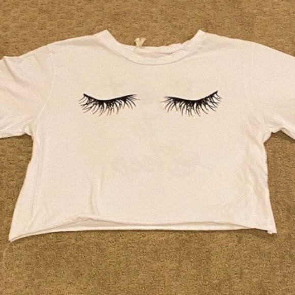 White Crop Top with Eyelash Print - Picture 1 of 2
